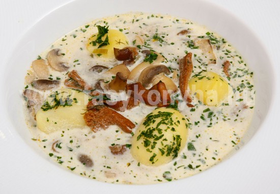 leves Tejfölös gombás újburgonyaleves 